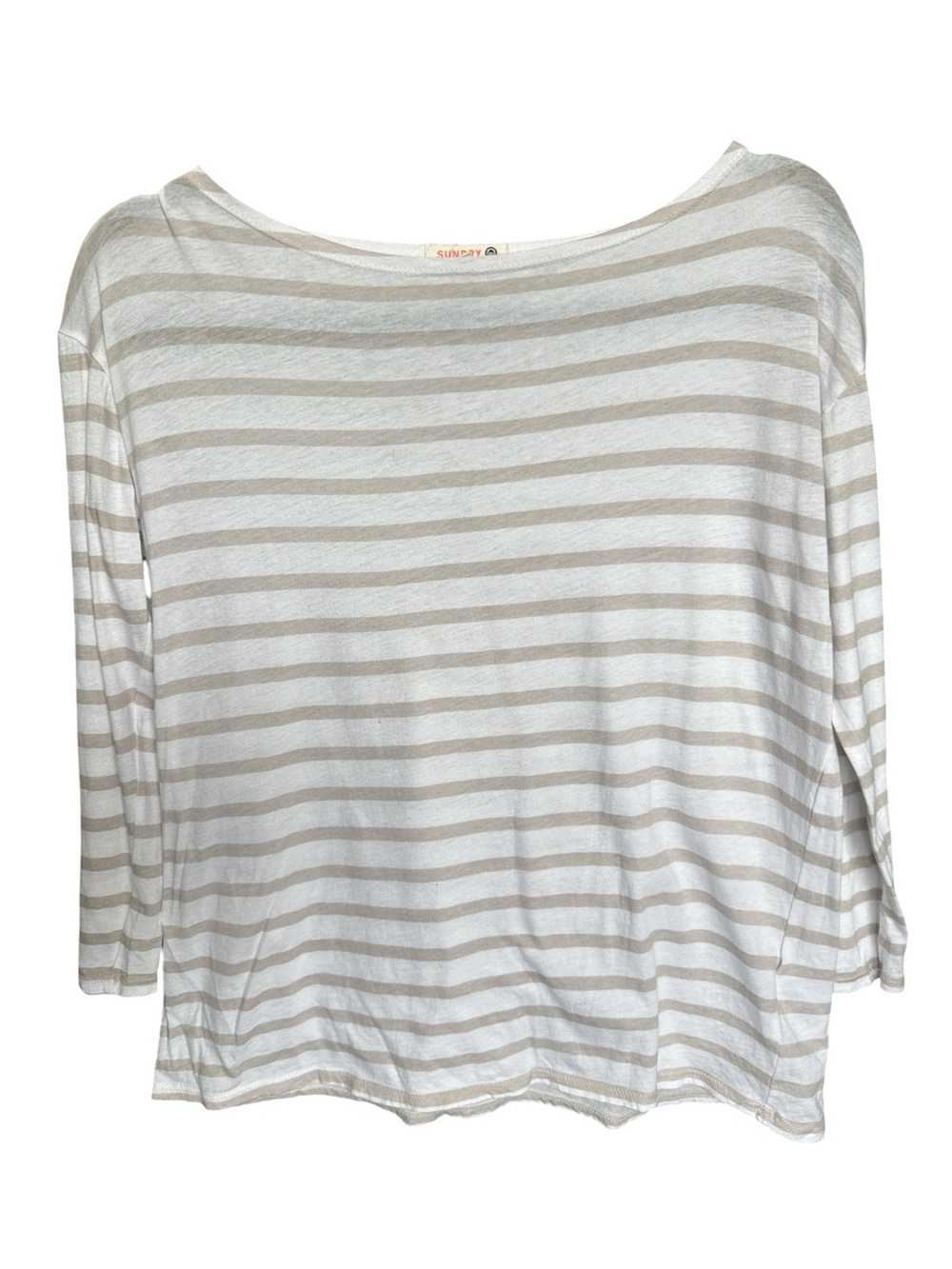Sundry Striped Boatneck Long Sleeve Top - White & Tan $78 MSRP